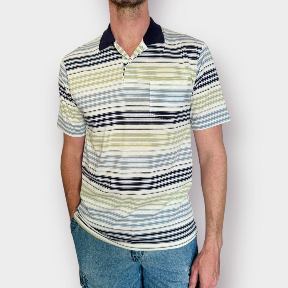 90s Navy Green striped polo